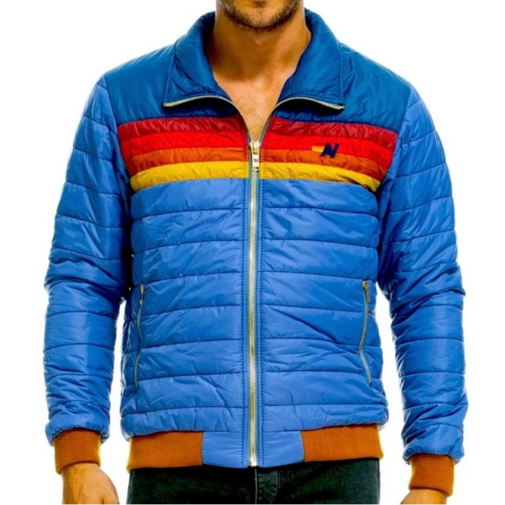 Men’s large L aviator nation jacket puffer coat blue sunburst new with tags